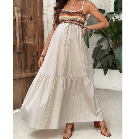 Maternity Chevron Print Adjustable Straps Maxi Dress - Picture 1 of 4